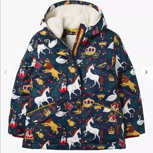 Mini Boden Girls' Sherpa Lined Anorak, Navy British Toile